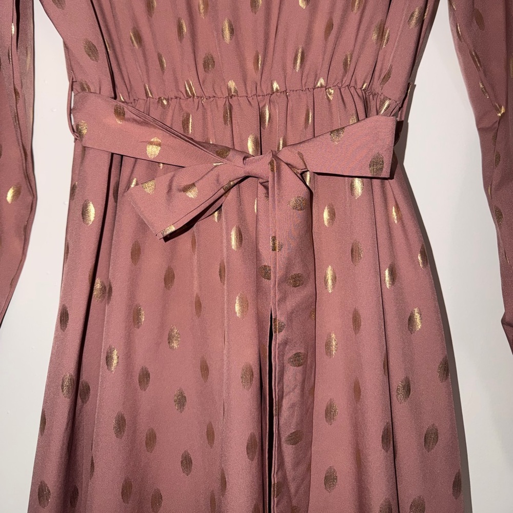 Blush Pink Long Sleeve Maxi Dress with Gold Accents and removable sash size L-G - Picture 2 of 4